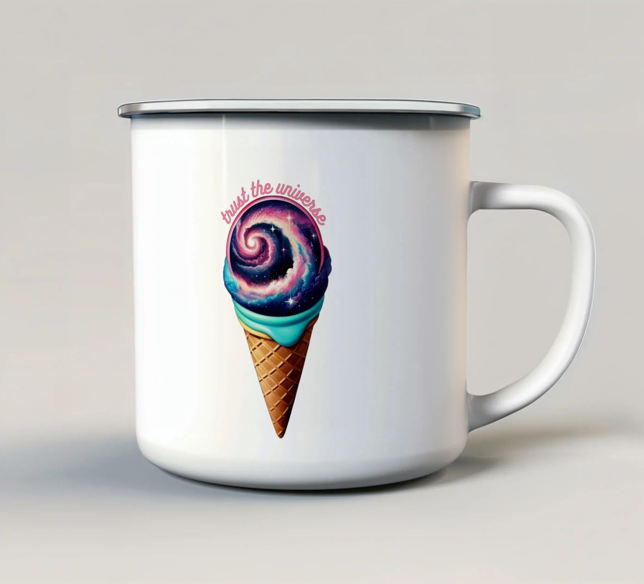 trust the universe tazza in smalto da fummelhummel