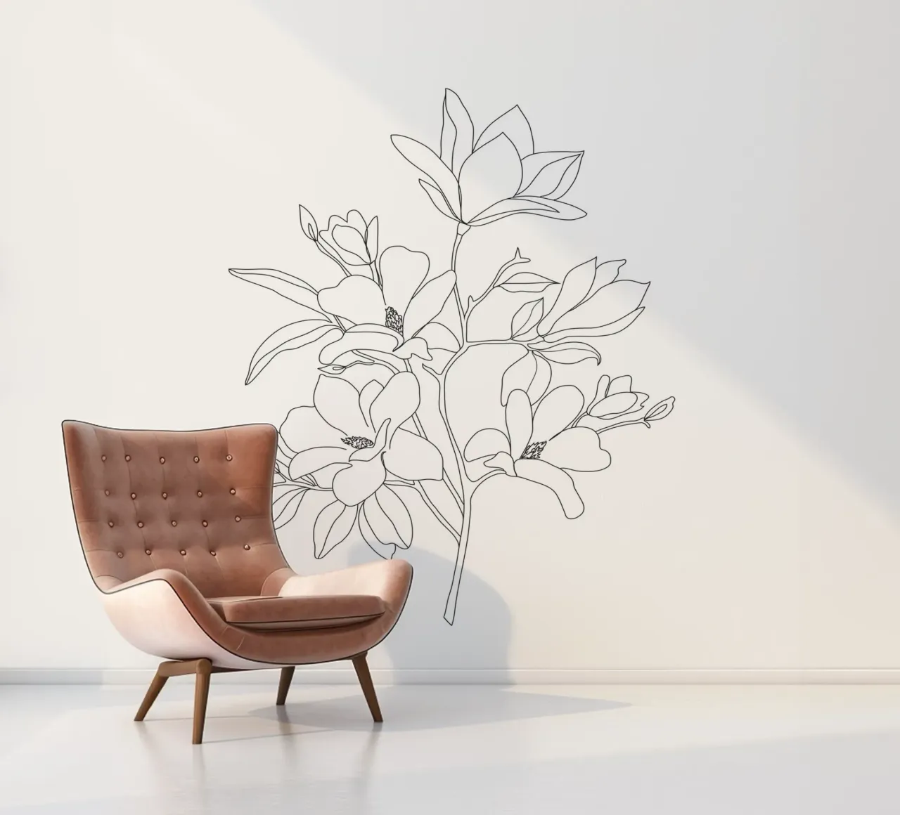 Minimal Line Art Magnolia Flowers Fototapete von Nadjaa