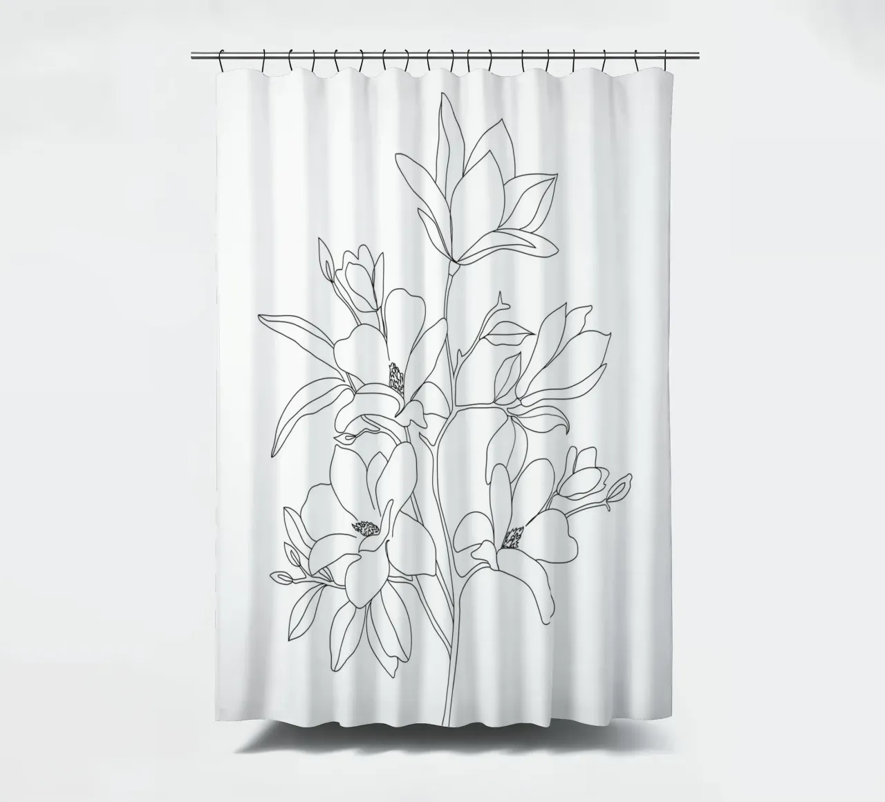 Minimal Line Art Magnolia Flowers shower curtain by Nadjaa