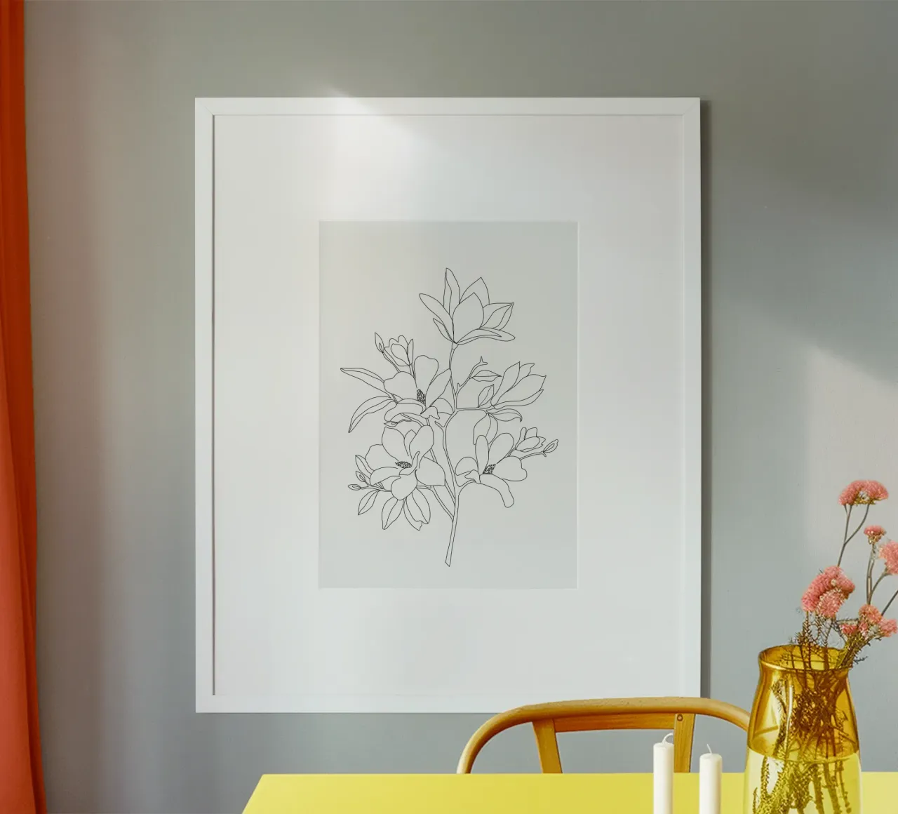 Minimal Line Art Magnolia Flowers carta hahnemühle da Nadjaa