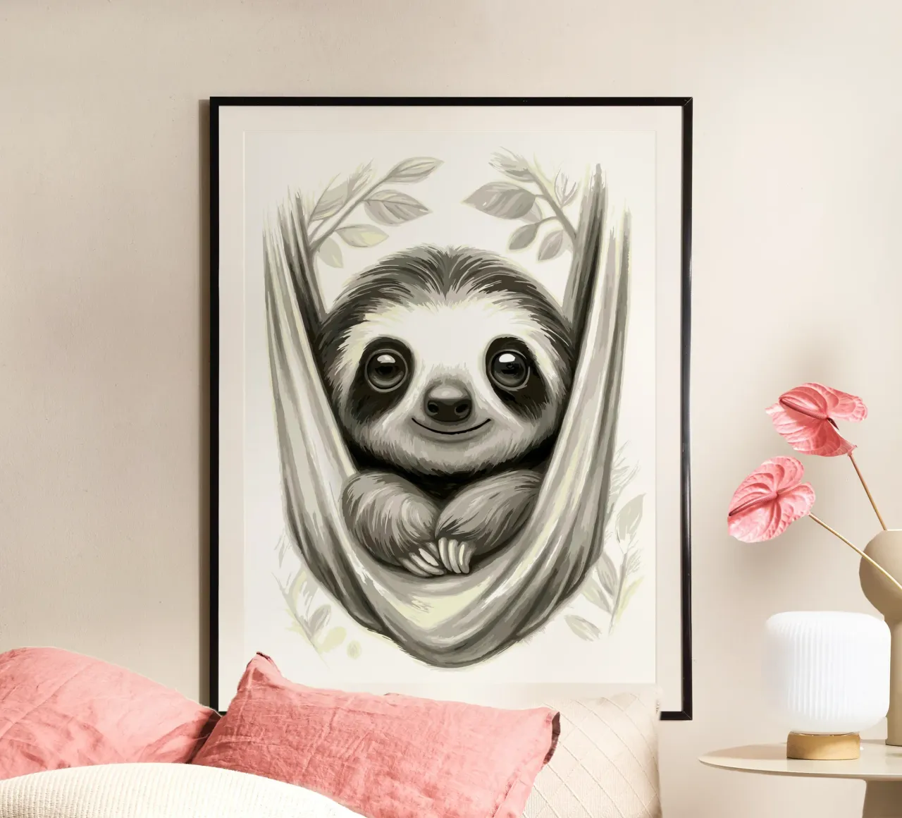 Paresseux mignon dans un hamac hahnemühle de flufftee
