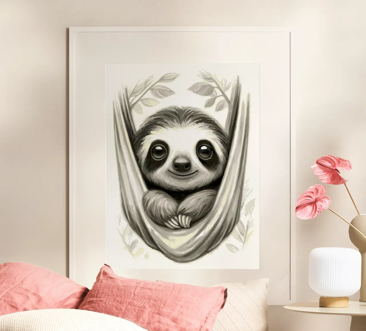 Paresseux mignon dans un hamac hahnemühle de flufftee