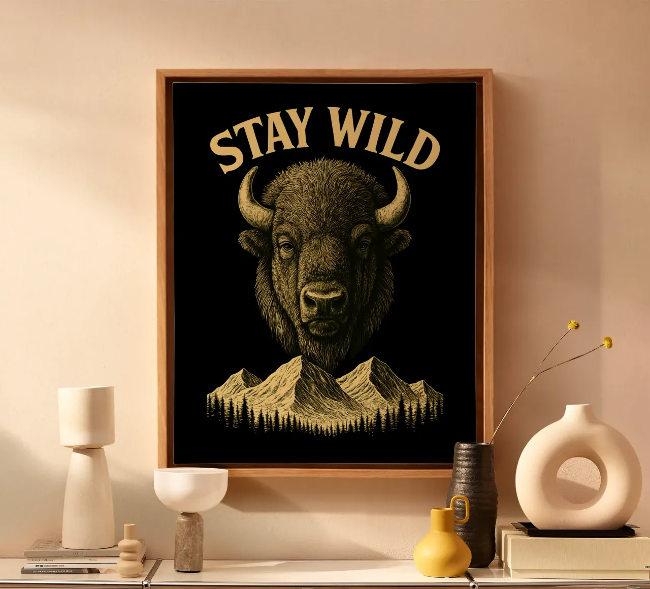 Blijf Wild - Restez Sauvage - Bizon canvas met Baklijst van LM2KONE