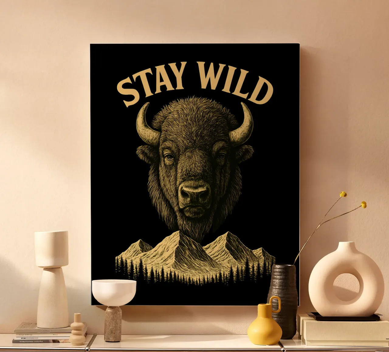 Blijf Wild - Restez Sauvage - Bizon canvas met Baklijst van LM2KONE