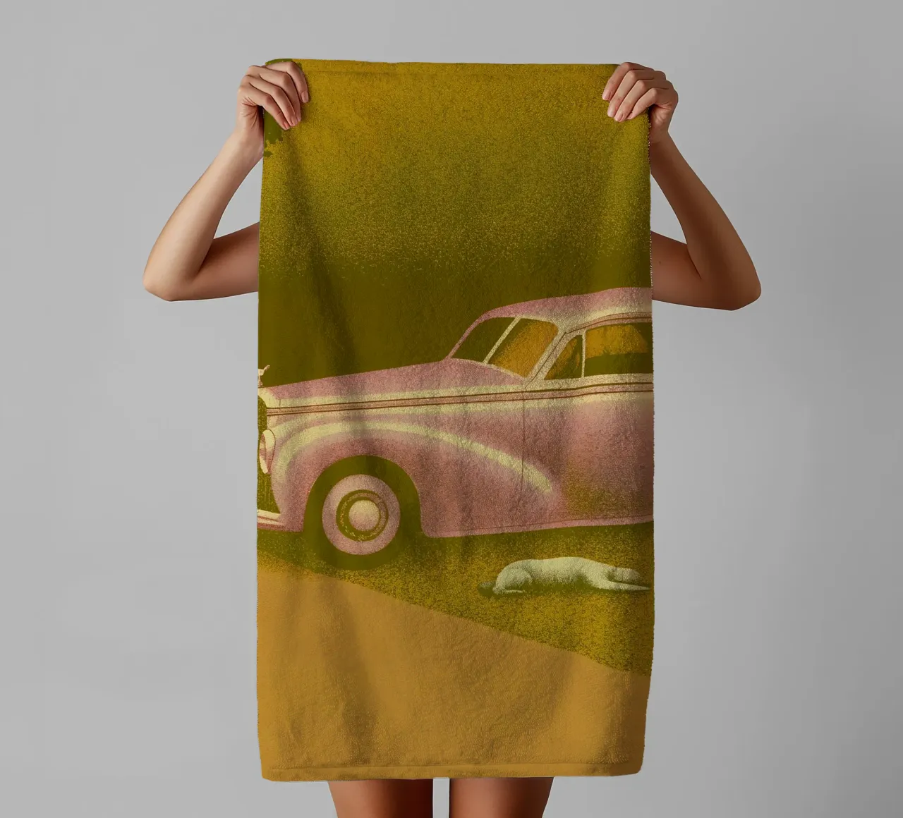Vista laterale di un'auto d'epoca asciugamano da bagno da SOUL SHOP