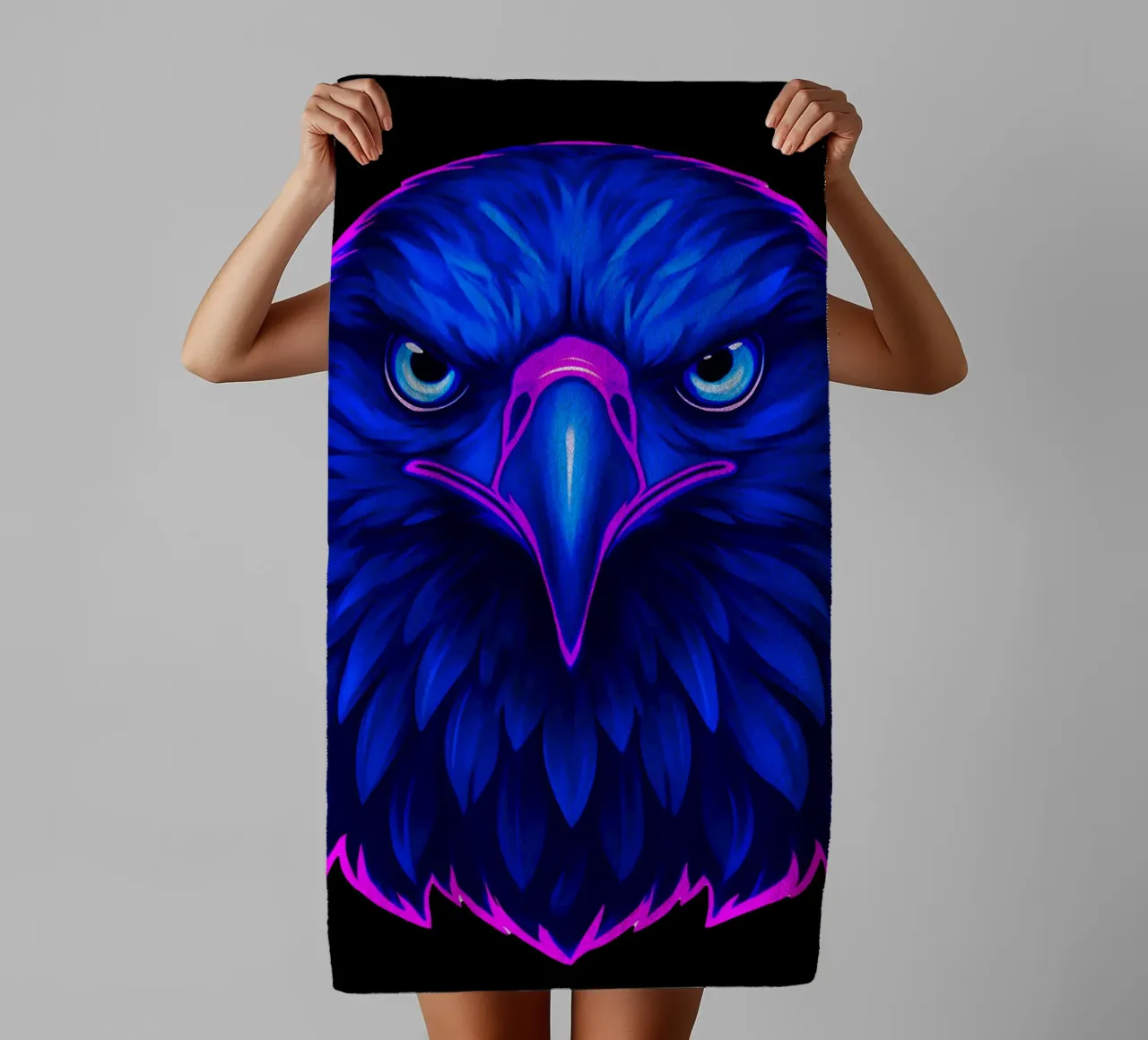 Blauwe adelaar Neon Kunst badhanddoek van LM2KONE