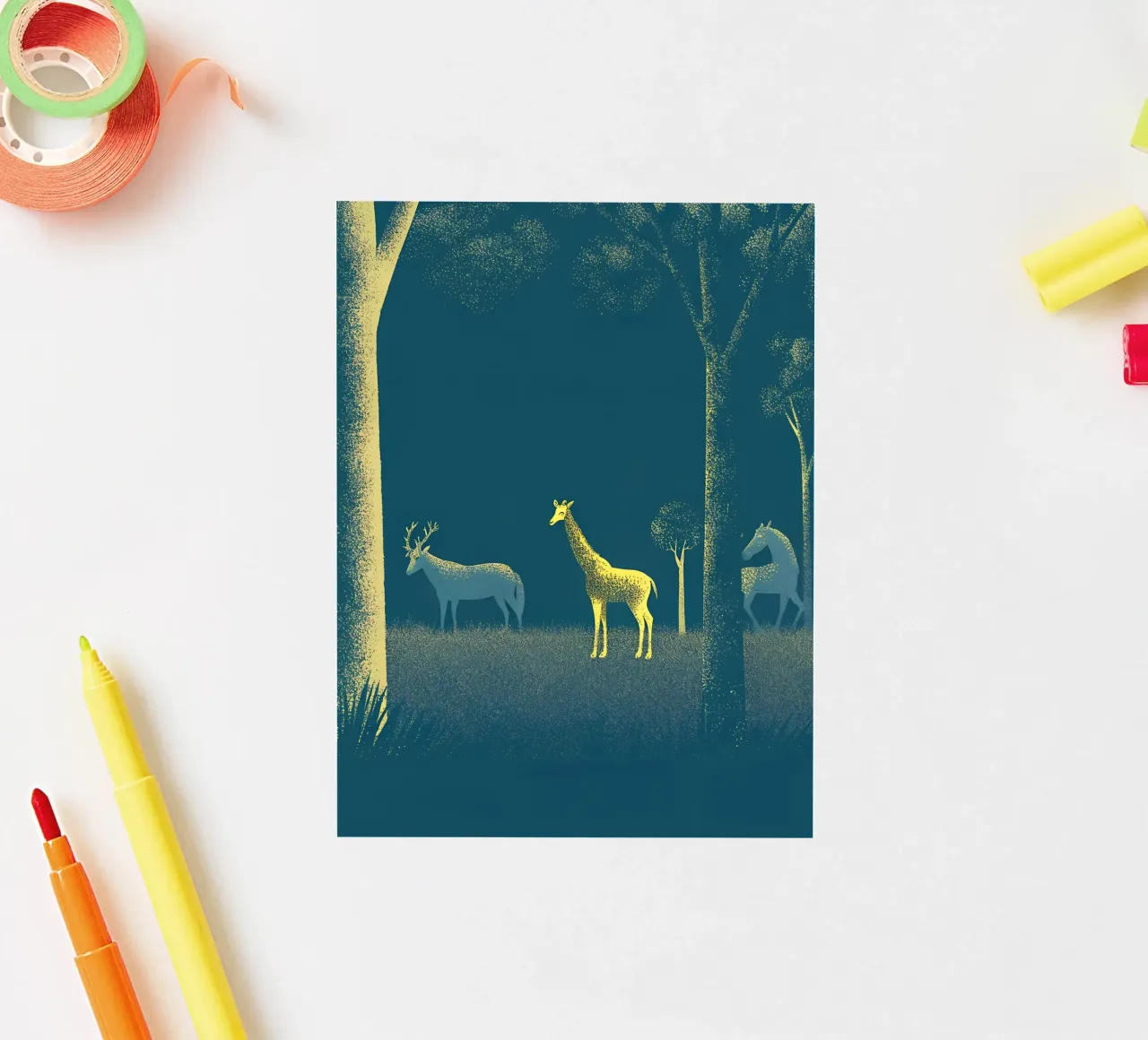 Cervi e giraffe nella foresta adesivo da SOUL SHOP