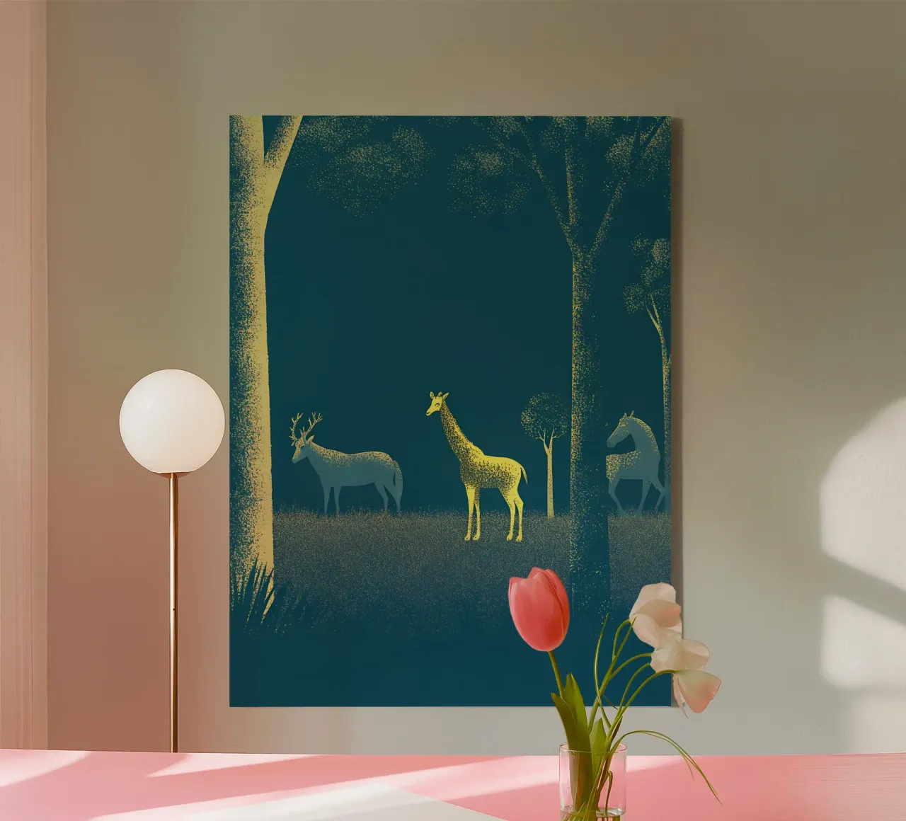 Cervi e giraffe nella foresta tela da SOUL SHOP