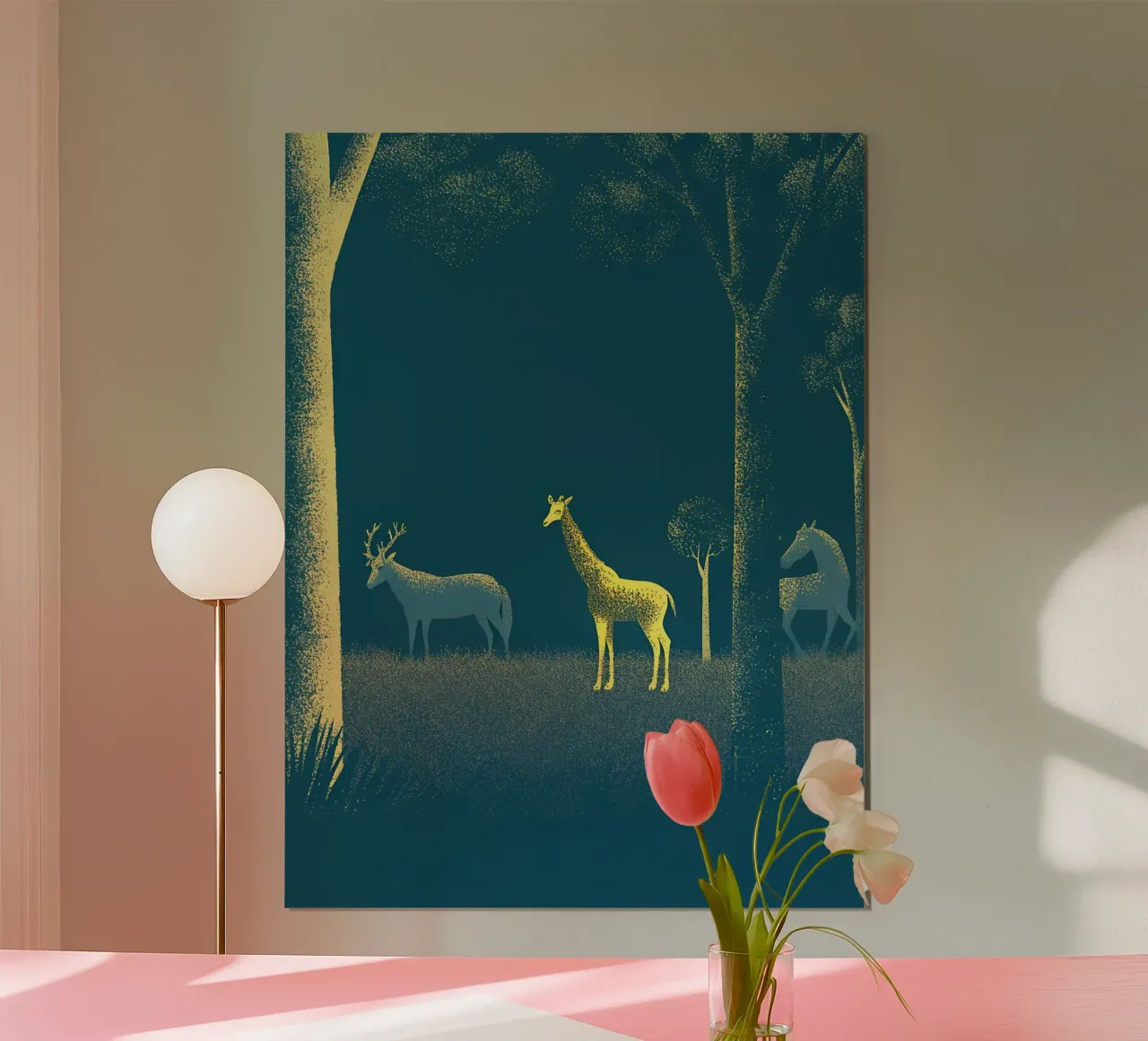 Cervi e giraffe nella foresta poster da SOUL SHOP