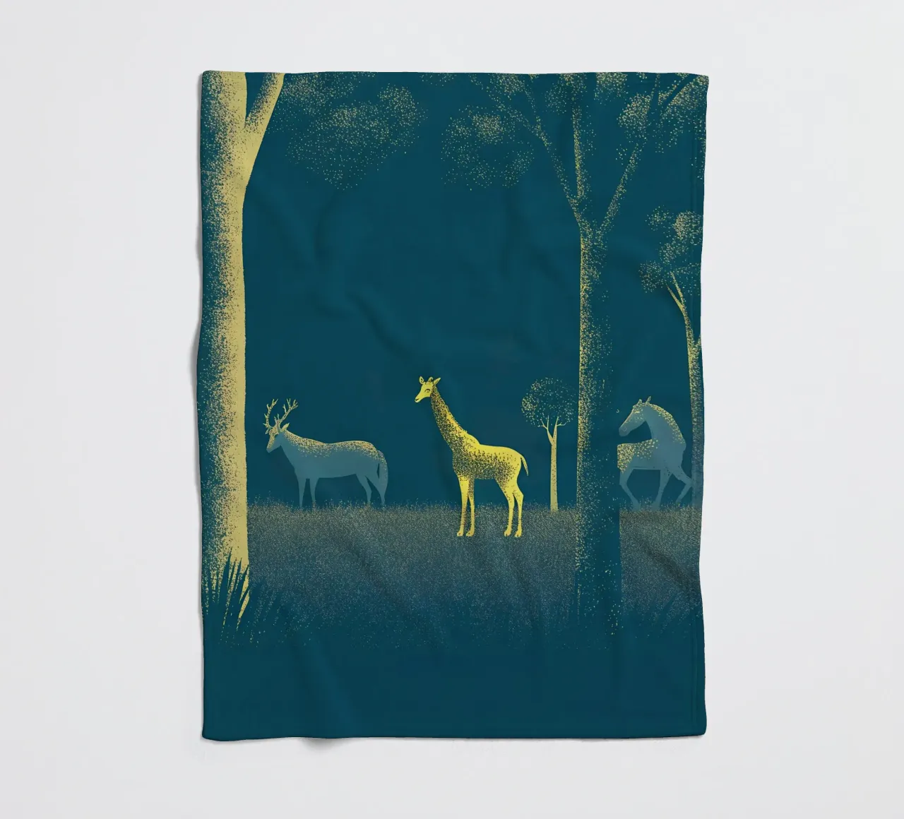 Cervi e giraffe nella foresta coperta in pile da SOUL SHOP