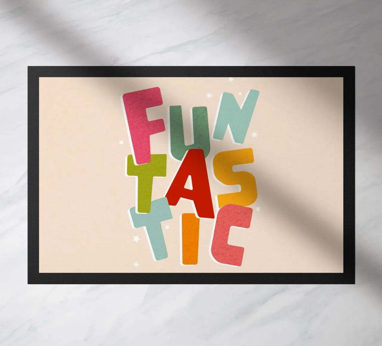 Typographic 'FUNTASTIC' • Playful and fun colourful mood doormat by Dominique Vari Words