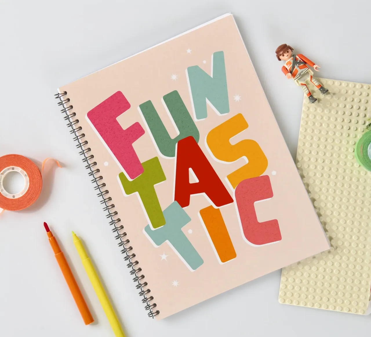 Typographic 'FUNTASTIC' • Playful and fun colourful mood spiral notebook by Dominique Vari Words