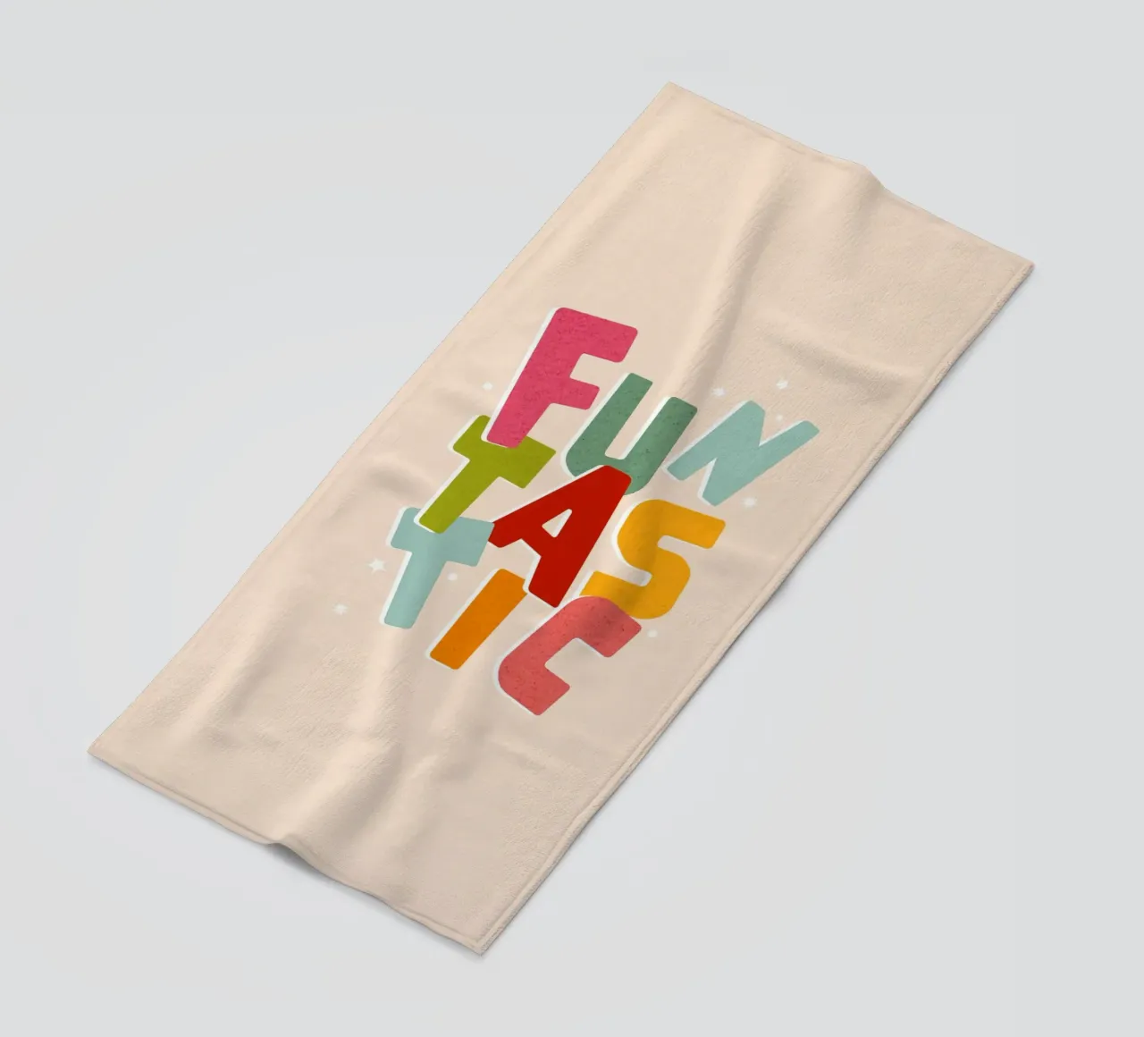 Typographic 'FUNTASTIC' • Playful and fun colourful mood beach towel by Dominique Vari Words