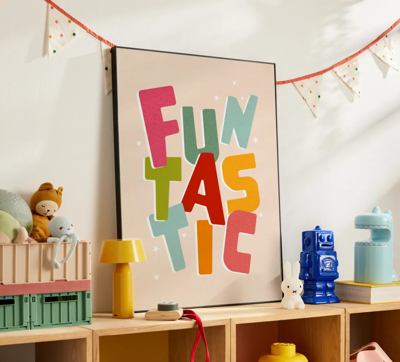 Typographic 'FUNTASTIC' • Playful and fun colourful mood alu-dibond by Dominique Vari Words