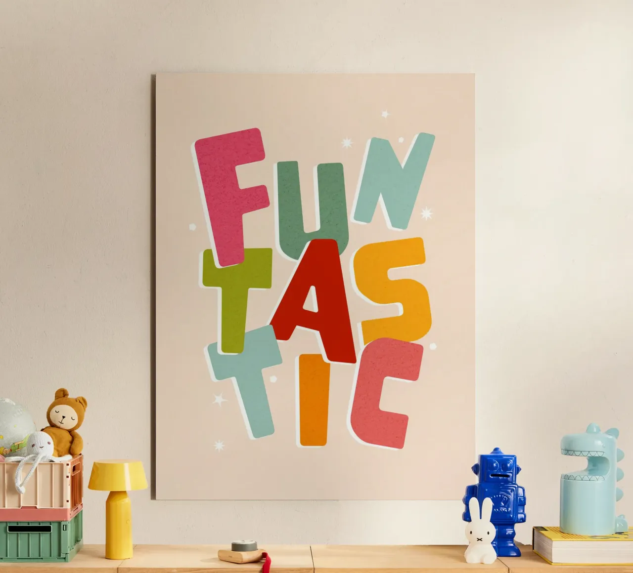 Typographic 'FUNTASTIC' • Playful and fun colourful mood alu-dibond by Dominique Vari Words