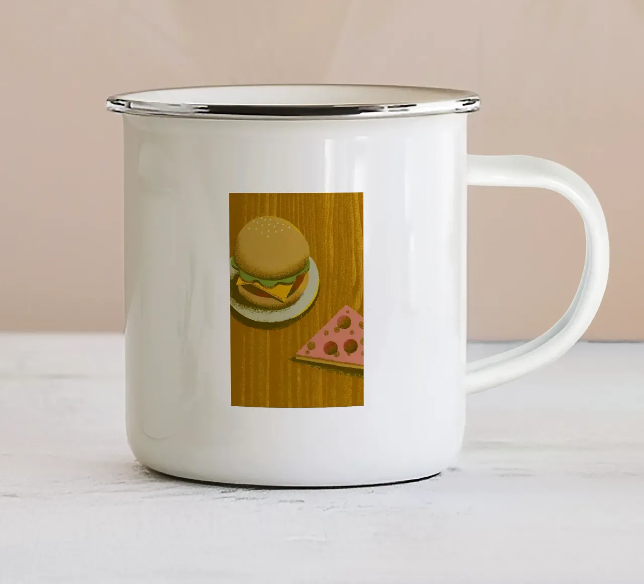 Burger und Pizza Emaille Tasse von SOUL SHOP
