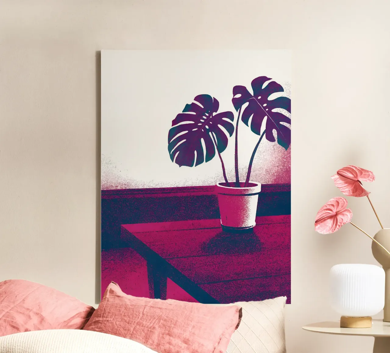 Monsterabloem in een vaas canvas met Baklijst van SOUL SHOP
