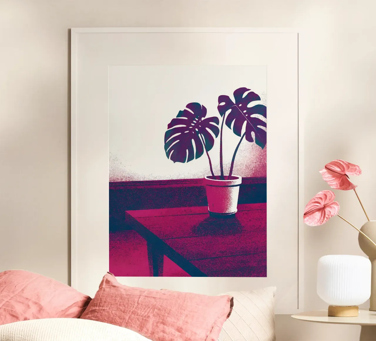 Fiore di Monstera in vaso poster con telaio in alluminio da SOUL SHOP