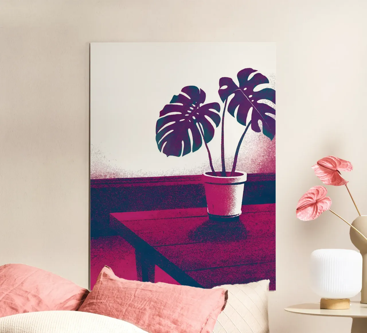 Fiore di Monstera in vaso poster con telaio in alluminio da SOUL SHOP