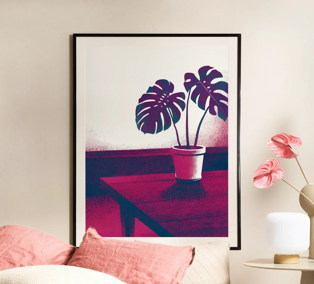 Fiore di Monstera in vaso poster con telaio in alluminio da SOUL SHOP