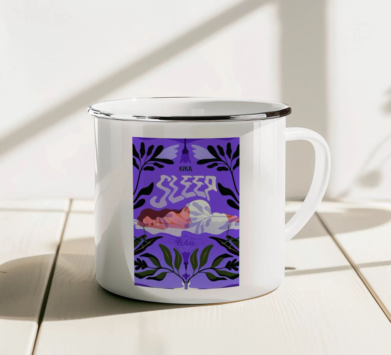 Sleep Well tazza in smalto da Kika illu