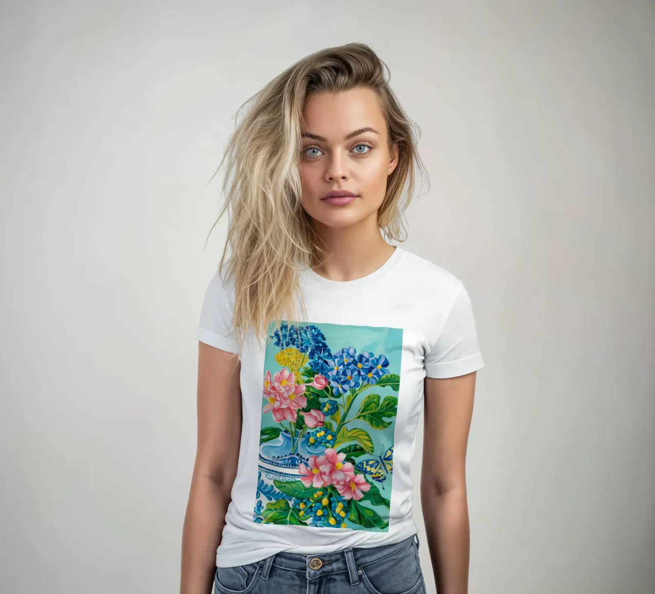 Azure Bloom Flutter camiseta de mujer de Infinite Chroma