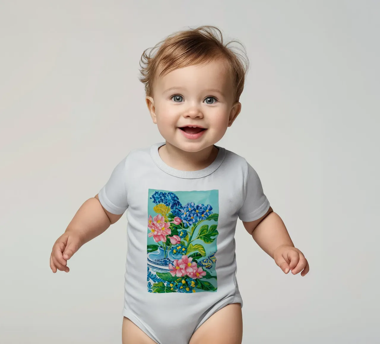 Azure Bloom Flutter Kurzarm Babybody von Infinite Chroma