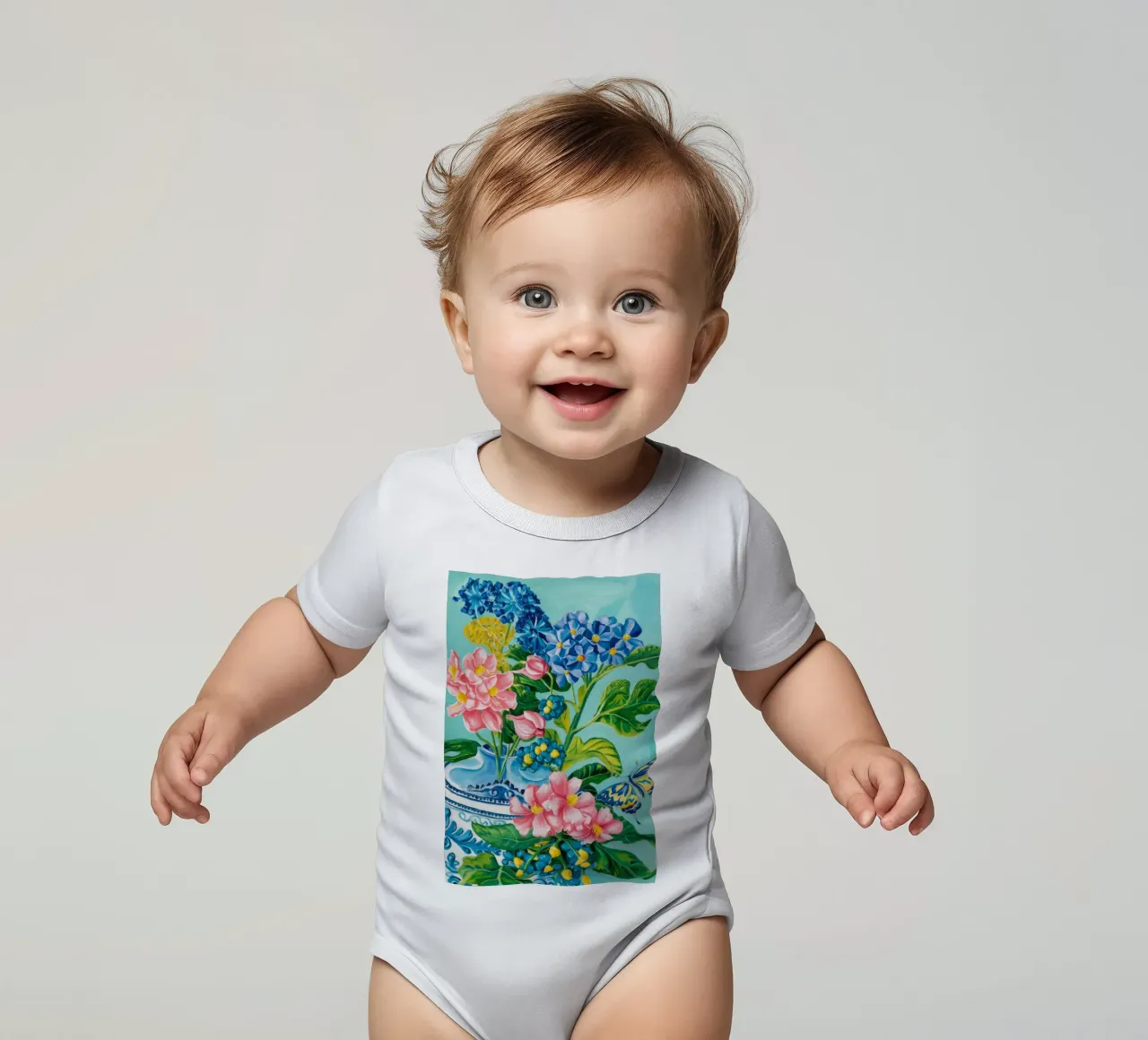 Azure Bloom Flutter Kurzarm Babybody von Infinite Chroma