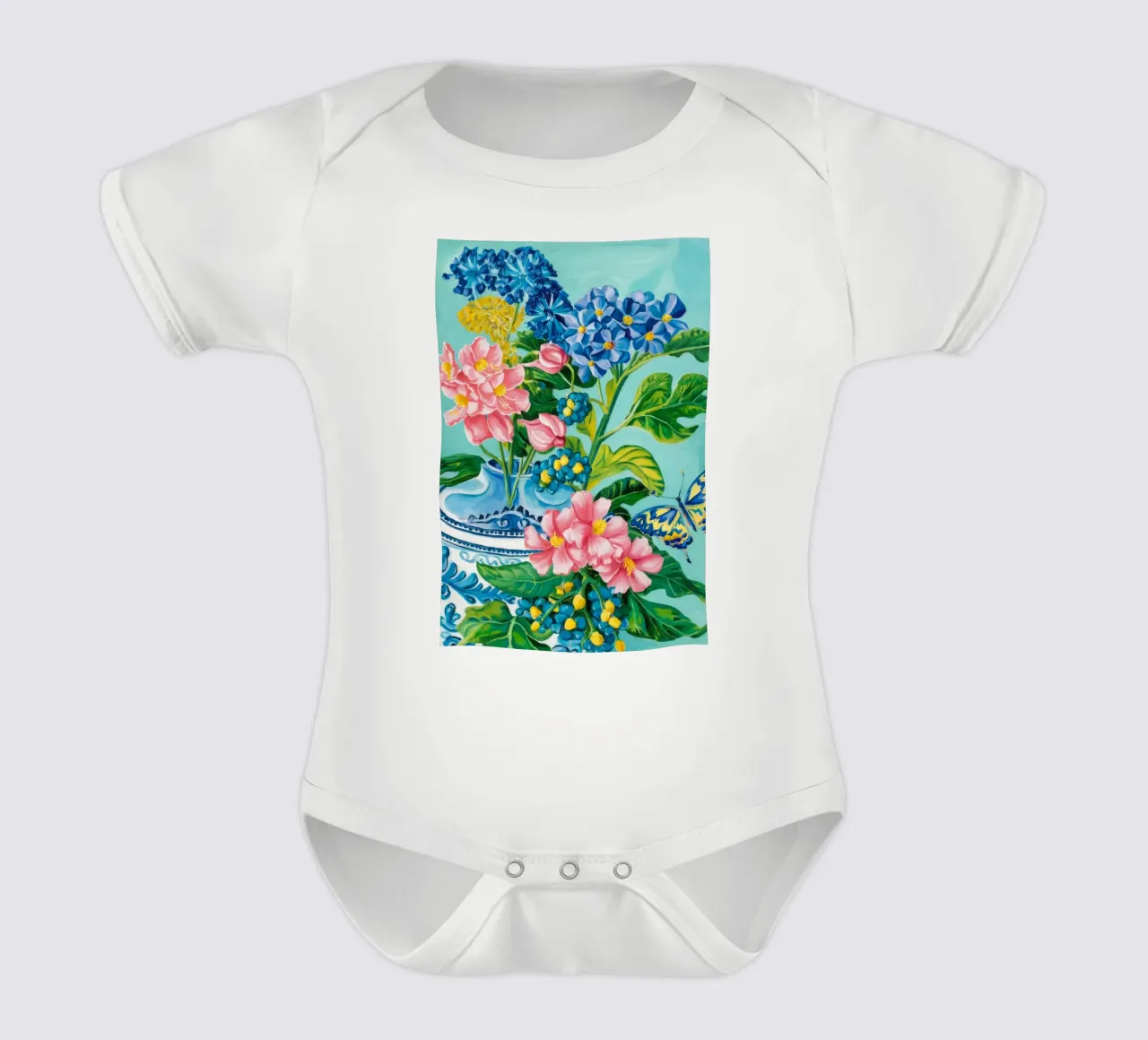 Azure Bloom Flutter Kurzarm Babybody von Infinite Chroma