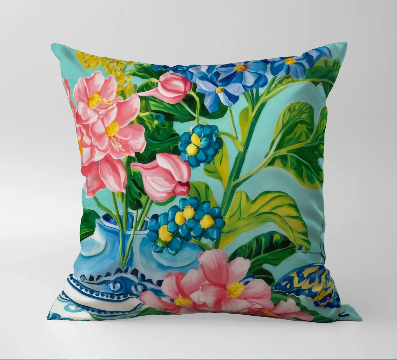 Azure Bloom Flutter decorative cushion by Infinite Chroma