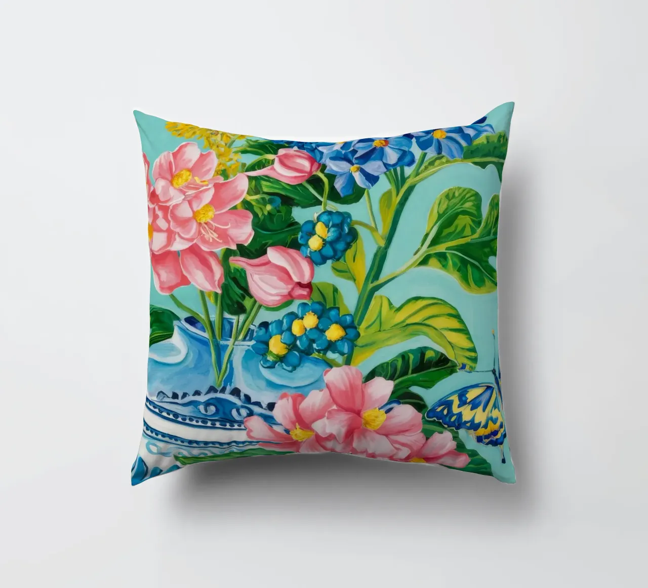 Azure Bloom Flutter decorative cushion by Infinite Chroma