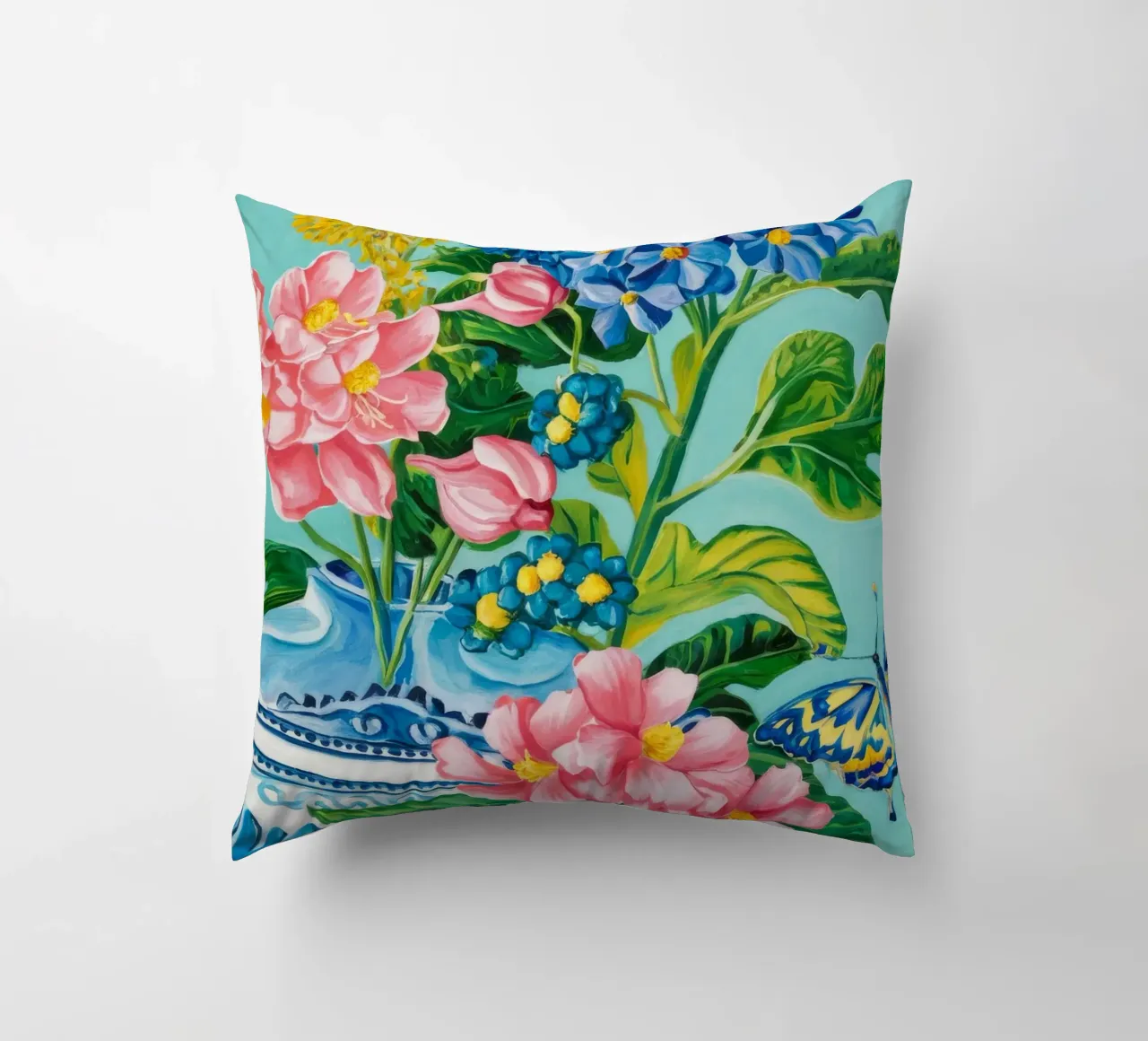 Azure Bloom Flutter decorative cushion by Infinite Chroma
