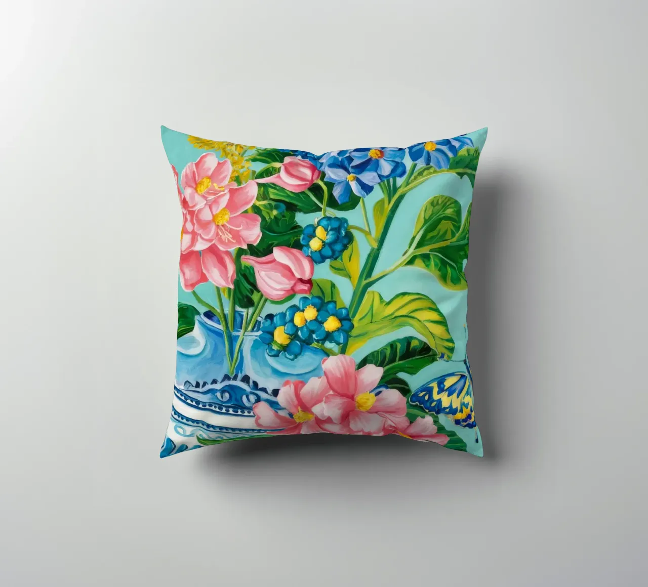 Azure Bloom Flutter decorative cushion by Infinite Chroma