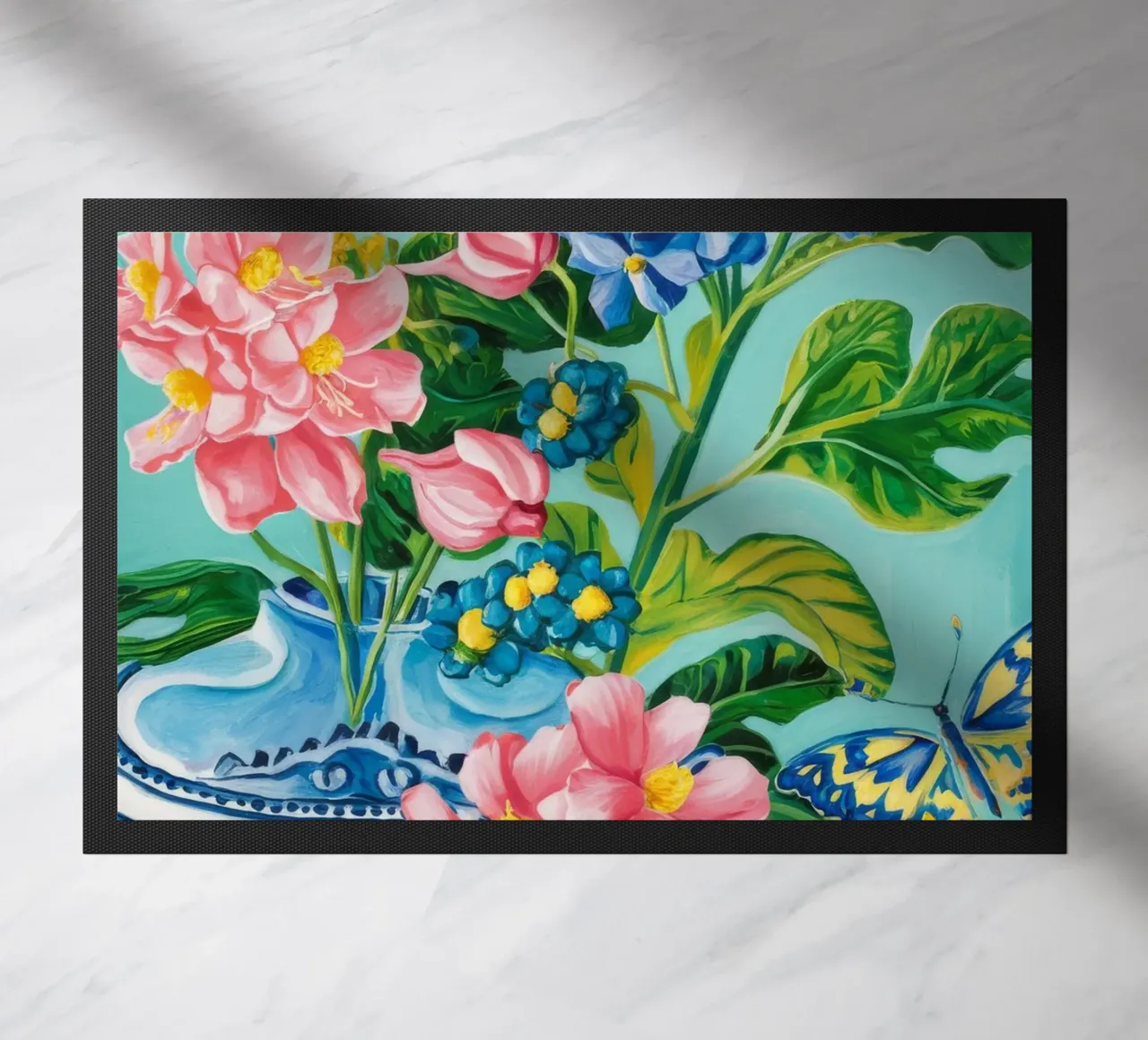 Azure Bloom Flutter doormat by Infinite Chroma