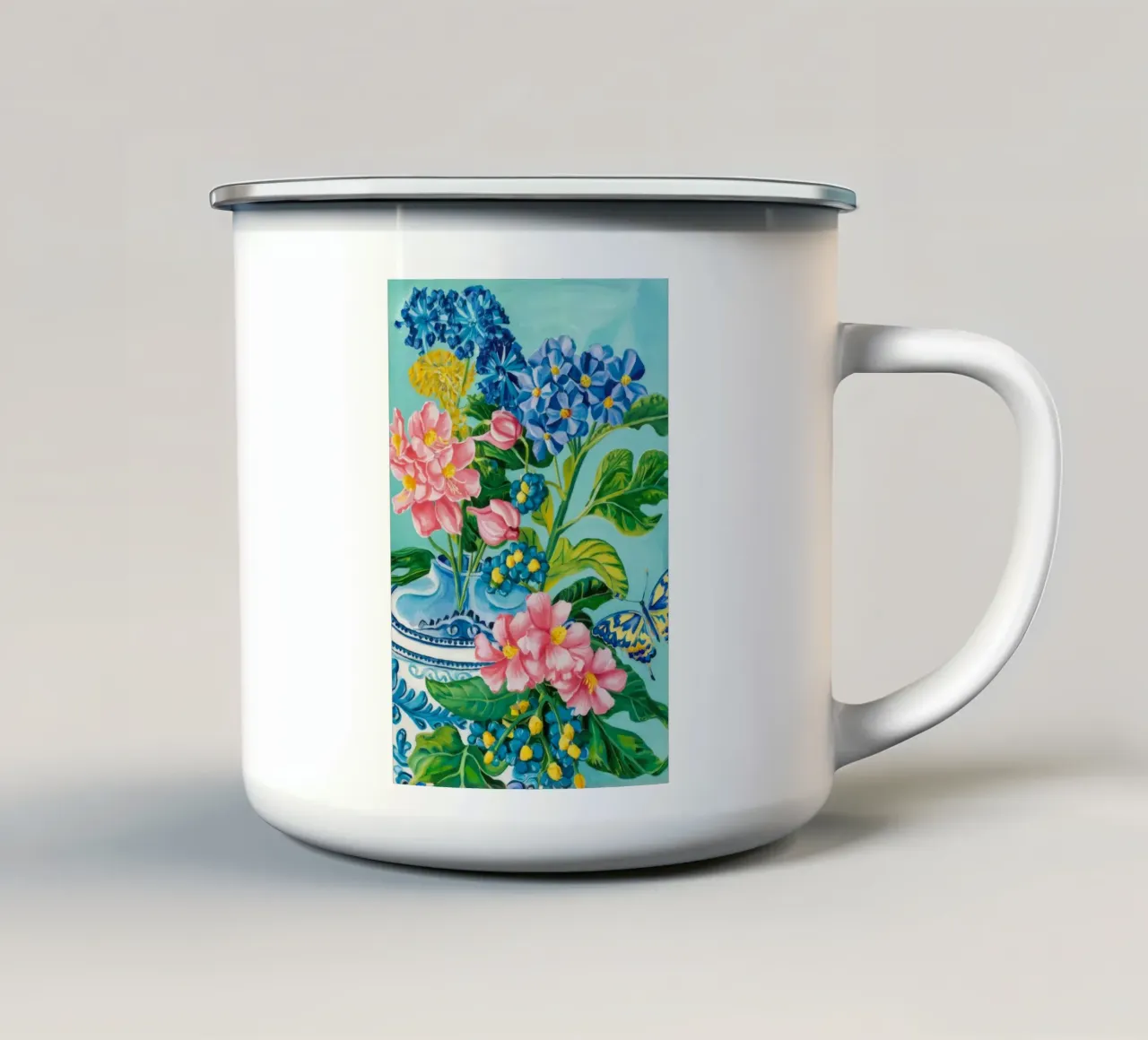Azure Bloom Flutter enamel mug by Infinite Chroma
