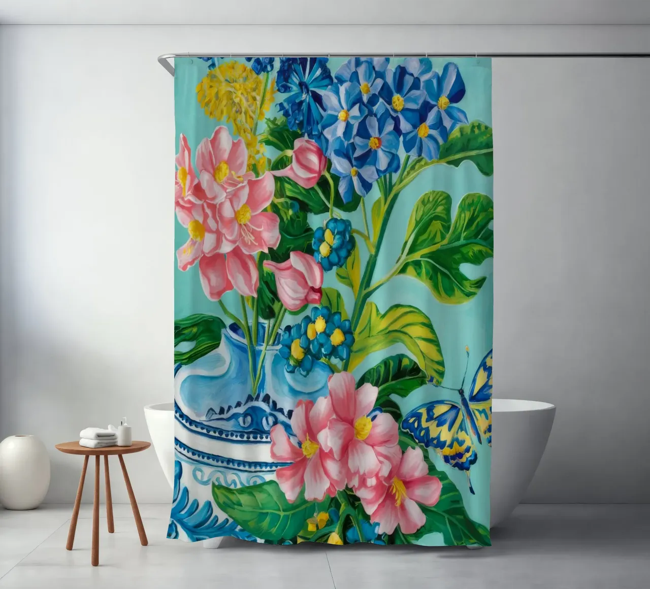 Azure Bloom Flutter shower curtain by Infinite Chroma