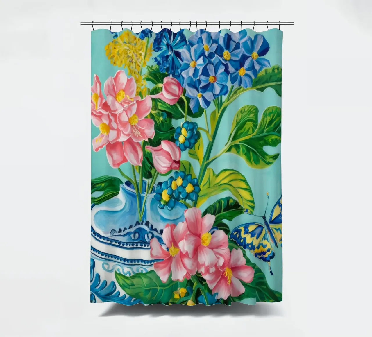 Azure Bloom Flutter shower curtain by Infinite Chroma