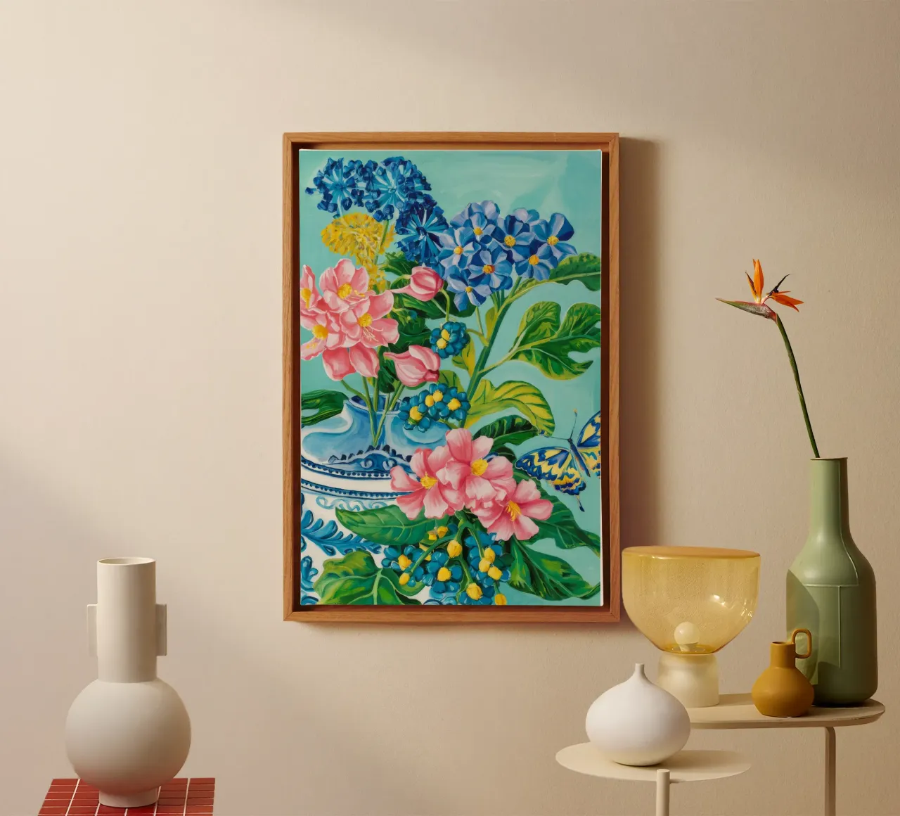 Azure Bloom Flutter Leinwand mit Schattenfugenrahmen von Infinite Chroma