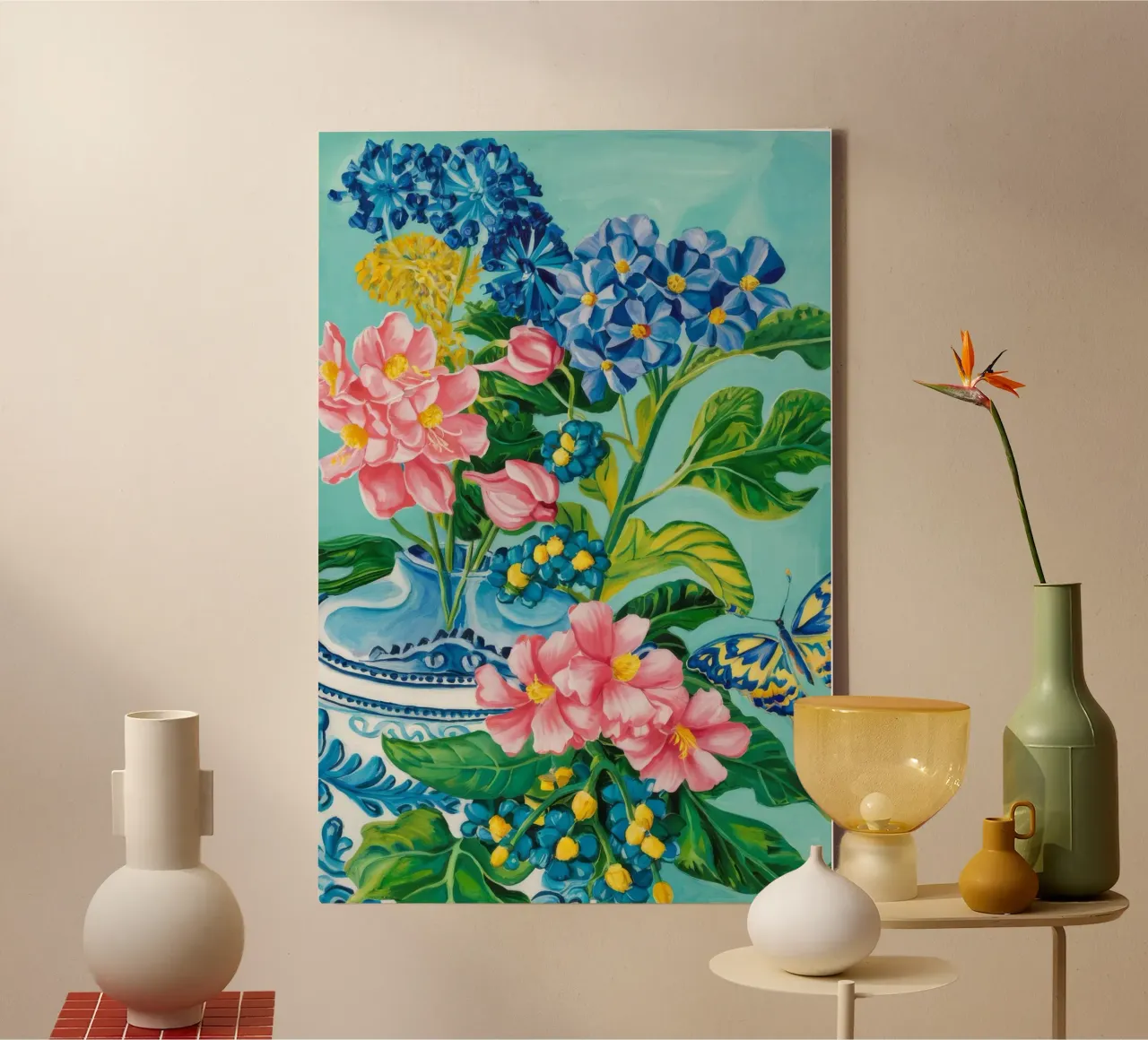 Azure Bloom Flutter Leinwand mit Schattenfugenrahmen von Infinite Chroma