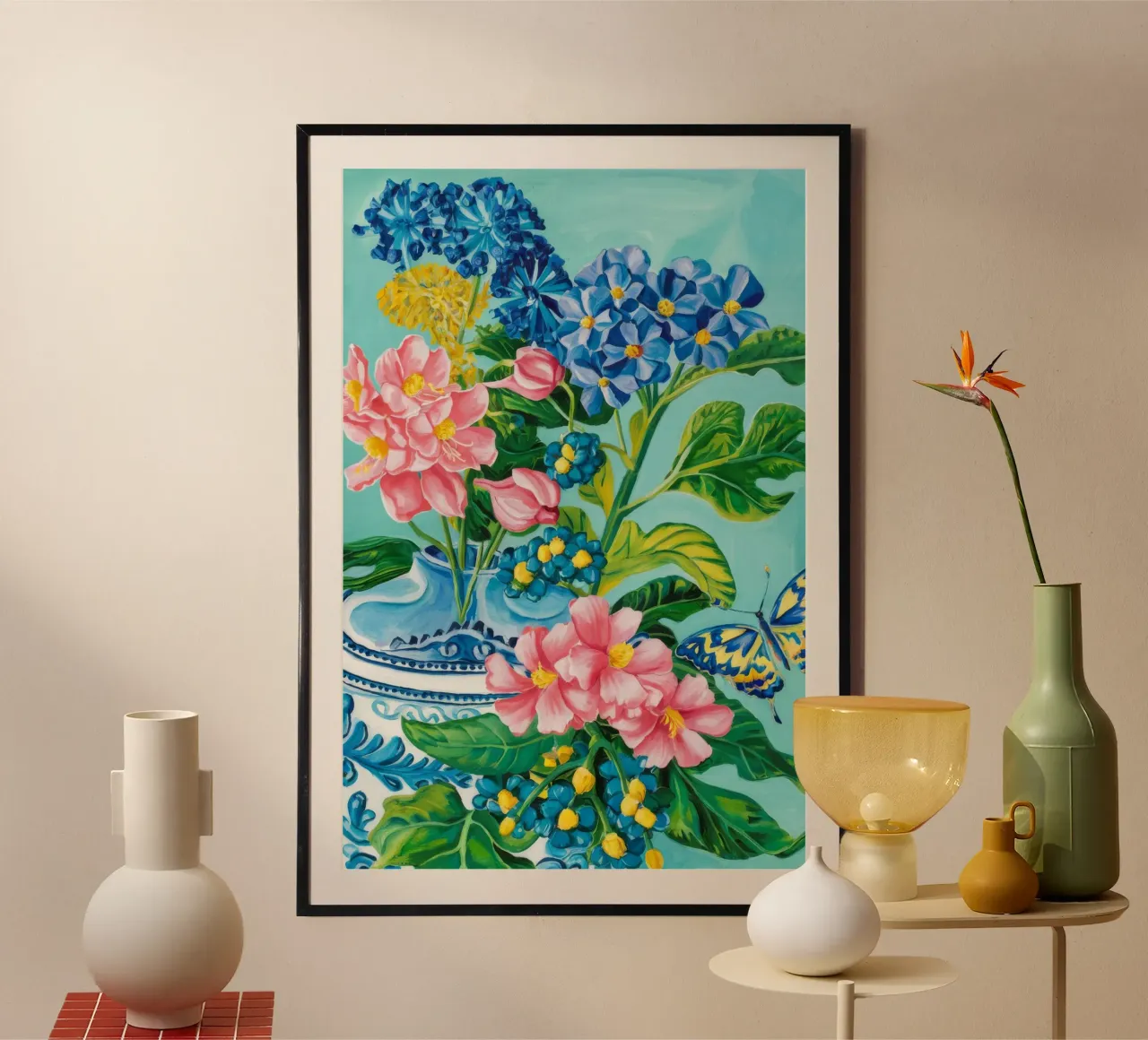 Fiore Azzurro Fluttuante poster con telaio in plastica da Infinite Chroma