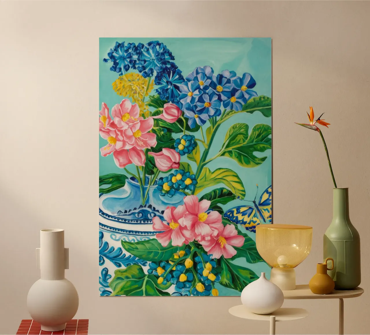 Fiore Azzurro Fluttuante poster con telaio in plastica da Infinite Chroma