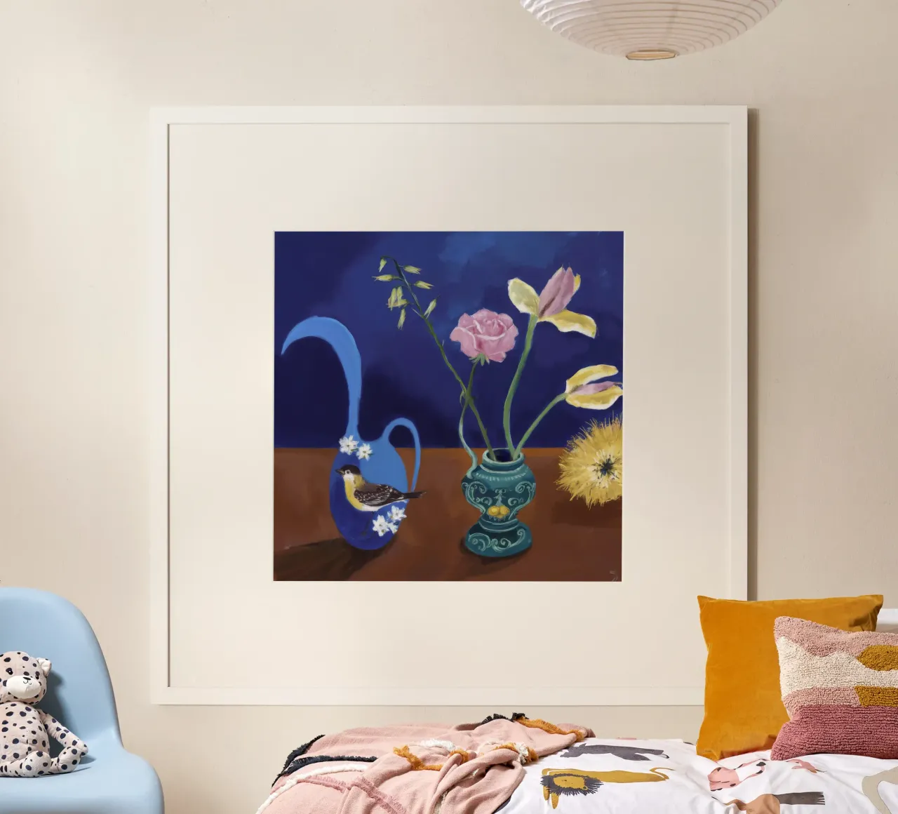 Duo floreale Zaffiro poster con telaio in legno da Opal Strokes