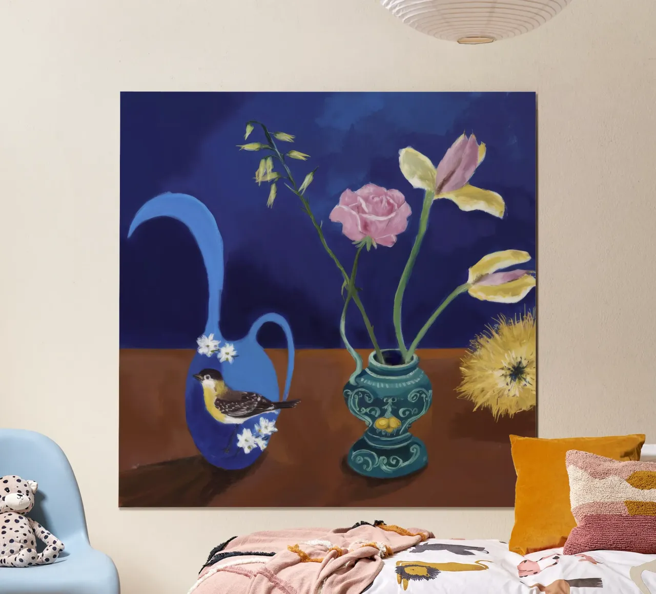 Duo floreale Zaffiro poster con telaio in legno da Opal Strokes