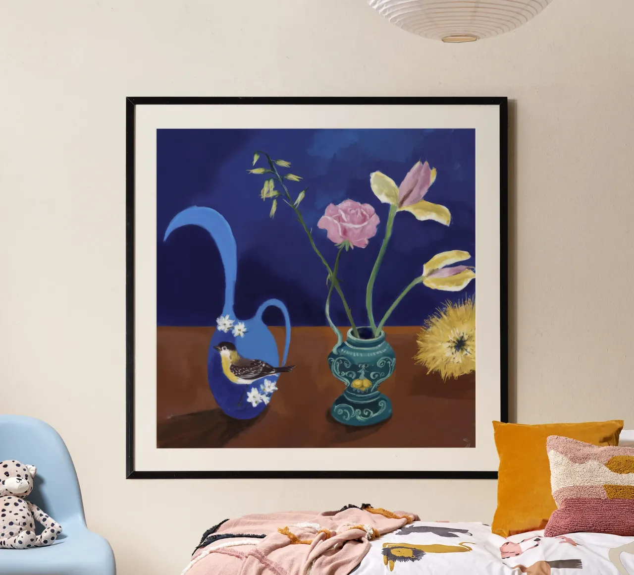 Duo floreale Zaffiro poster con telaio in legno da Opal Strokes