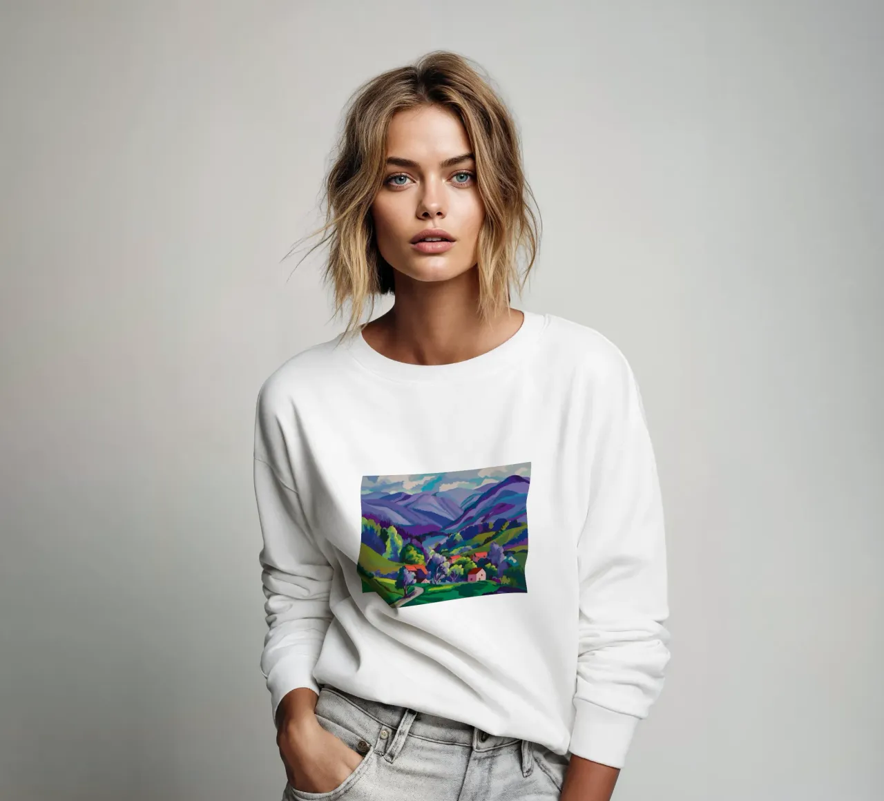Dorp Hillside Patchwork sweatshirt van Radiance Landscape