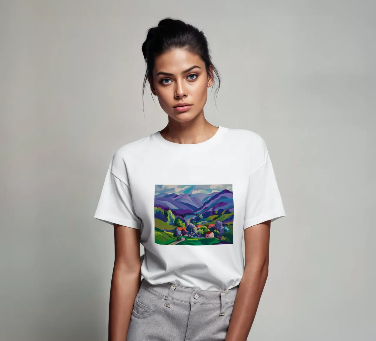 Dorp Hillside Patchwork t-shirt van Radiance Landscape