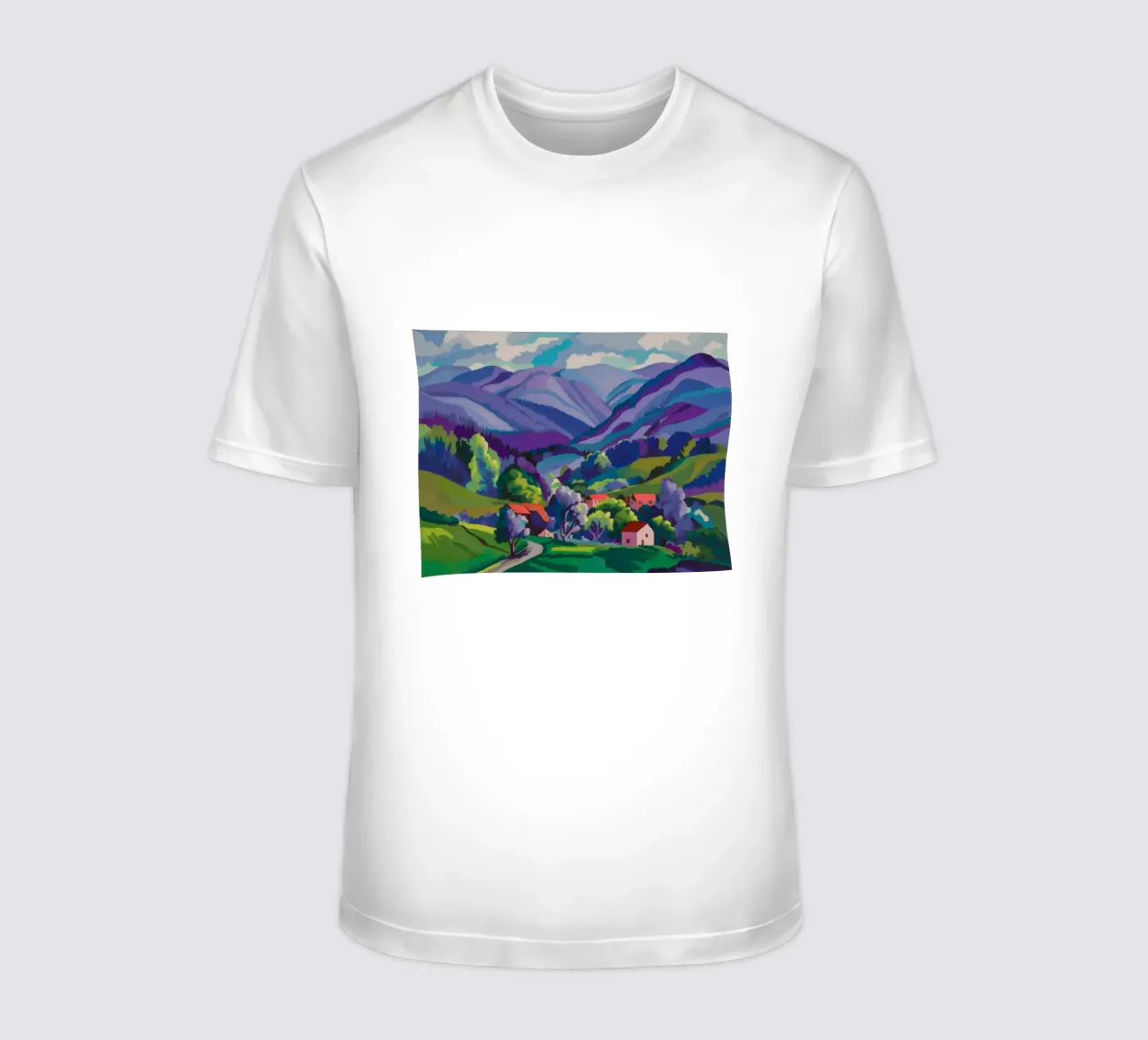 Dorp Hillside Patchwork t-shirt van Radiance Landscape