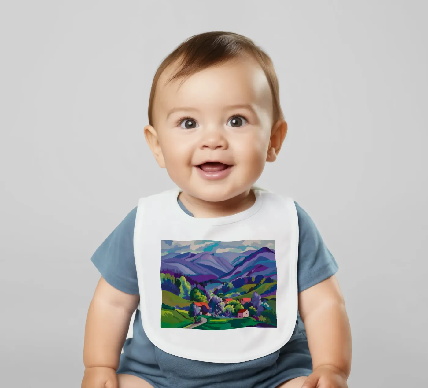 Dorp Hillside Patchwork baby slabbetje van Radiance Landscape