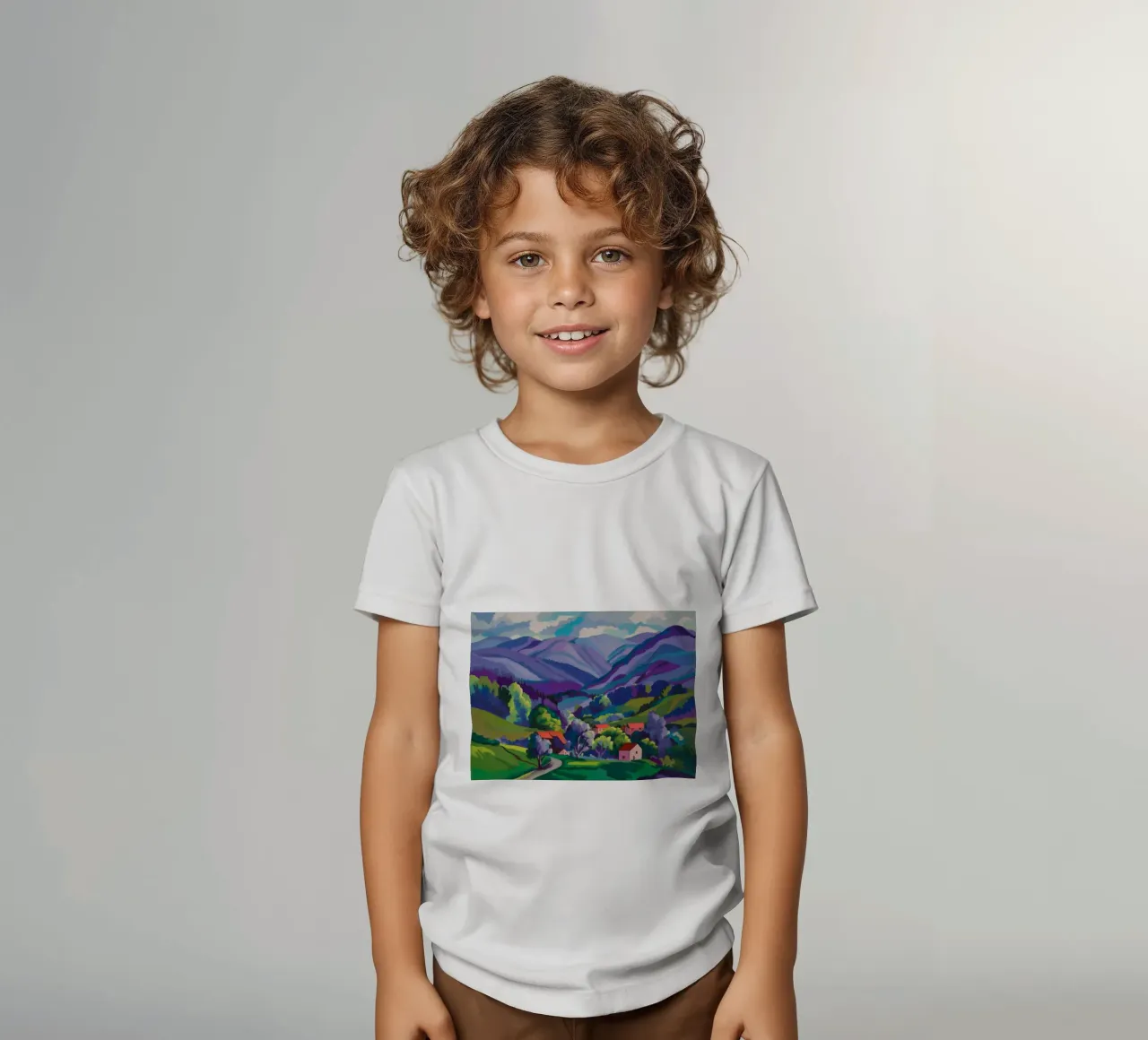 Dorp Hillside Patchwork kinder t-shirt van Radiance Landscape
