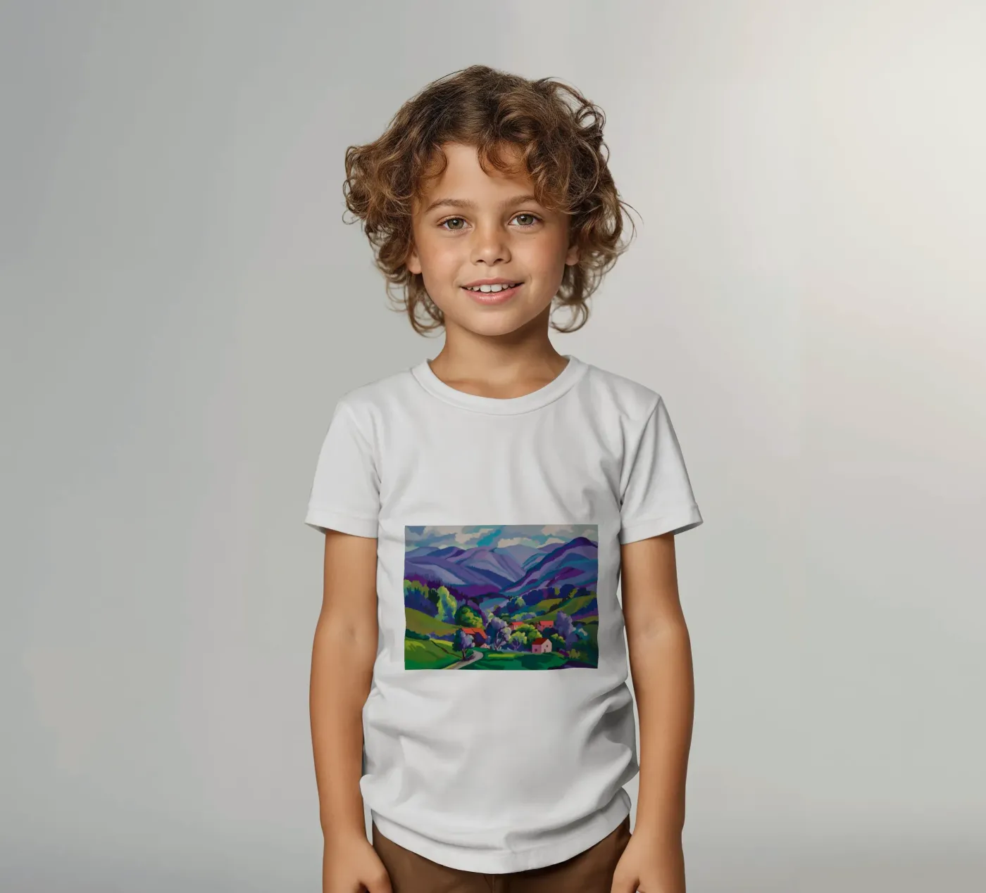 Dorp Hillside Patchwork kinder t-shirt van Radiance Landscape